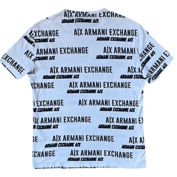 ARMANI EXCHANGE Men's All Over Logo White Navy Crew Neck T-Shirt Tee Size Small - Picture 5 of 7